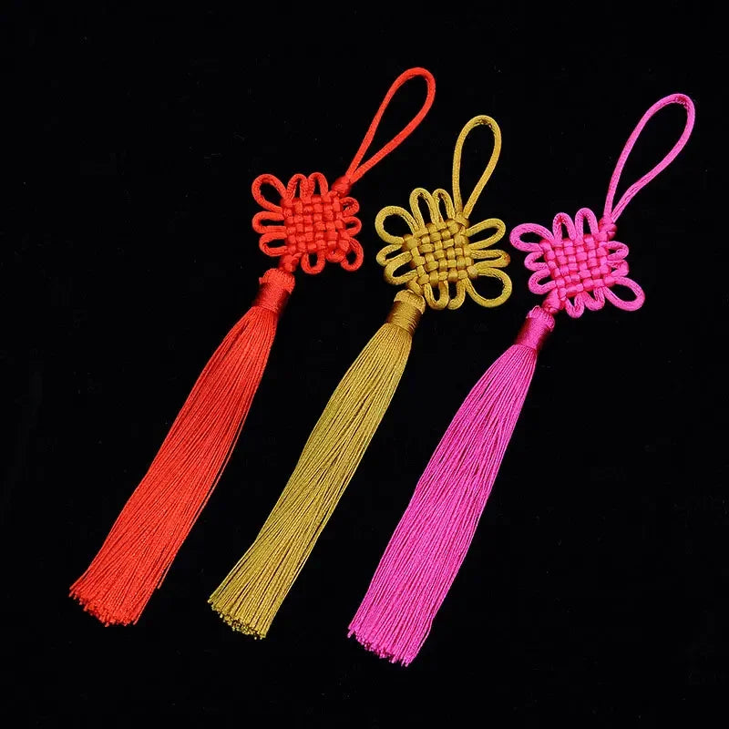 2Pcs Tassel Fringe Handmade Silk Floss Chinese Knot Tassel Bangs Flower Tassel for DIY Craft Door Car Handing Home Decor