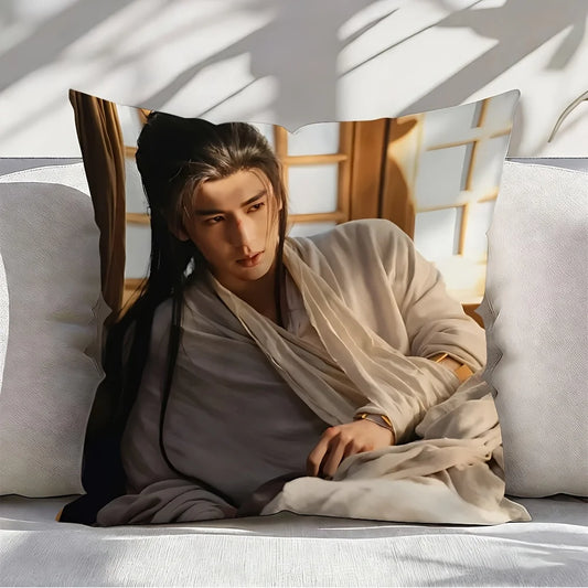 1pc Zhang Linghe Fan Bedroom Pillow Cover, Polyester 2D Double-Sided Print, C-Drama Warrior Cushion, Perfect Gift for Fans & Car