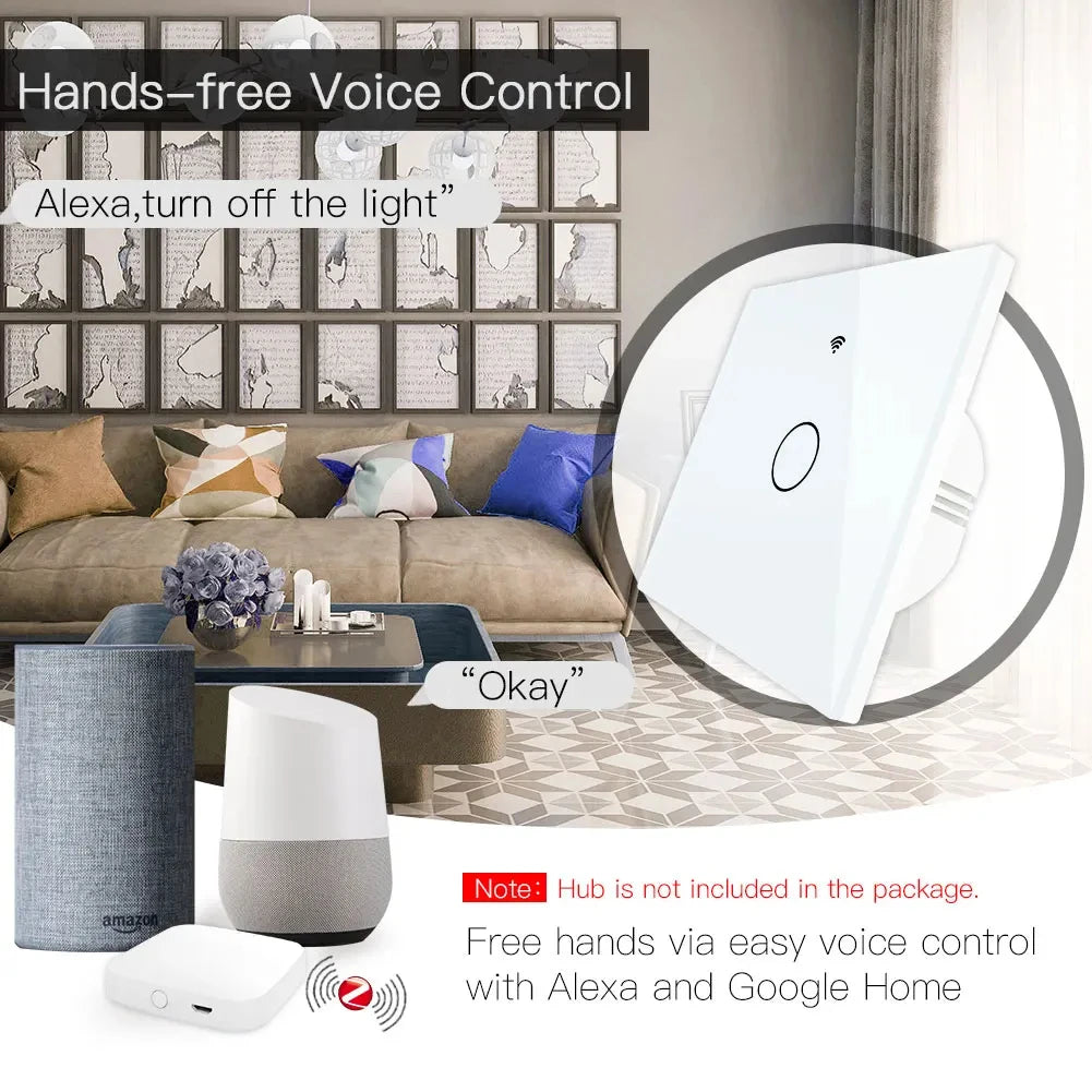 Tuya Wifi/Zigbee RF433 EU Smart Wall Switch 1/2/3/4 Gang Touch Sensor Button No-Neutral Wire,Voice With Alexa Google Home