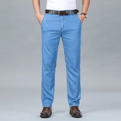2026 Summer Branded Cloth Men's Business Casual Office Lightweight Lyocell Jeans Medium-high Waist Straight Loose Thin Trousers
