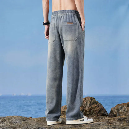 Men Summer Fashion High Quality Lyocell Fabric Jeans Men Elastic Waist Casual Denim Pants Baggy Trousers Male Oversized M-4XL