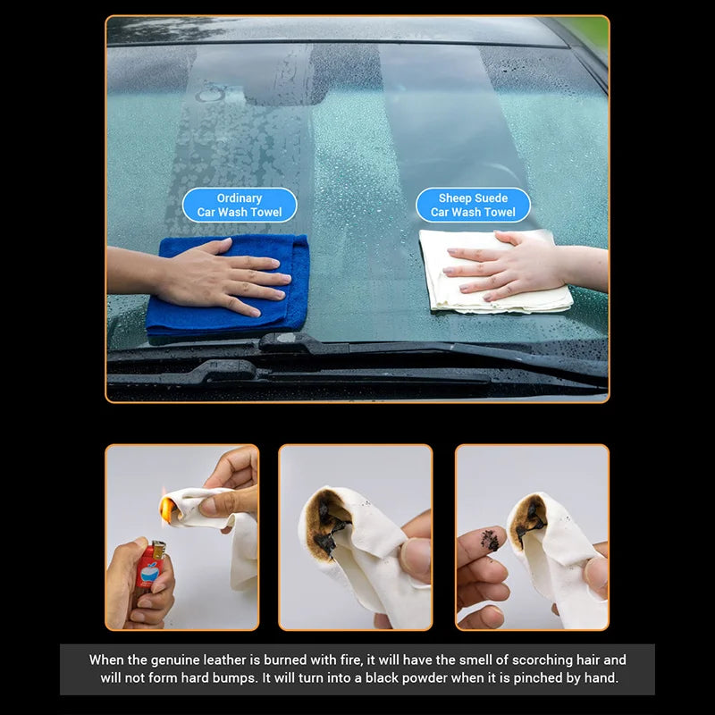 SEAMETAL Car Care Cleaning Towel Natural Sheepskin Quick Drying Cloth Super Absorbent Washing Towels Car Wash Tool Accessories
