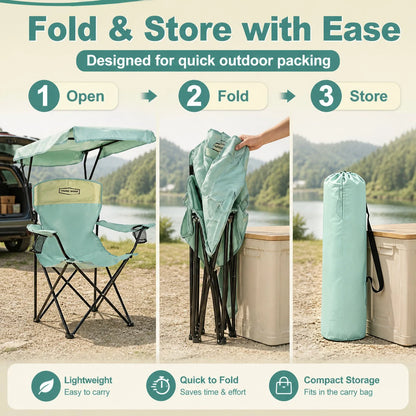 Camping Chair with Canopy, Beach Chair with Shade,Portable,Lightweight Oversized for All, Easy to Open and Close Without Install