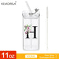 1PCS 24 Letter-Shaped Glass Tumblers with Lid And Straw Coffee Tumbler 300ML Clear Square Drinking Tumbler For Coffee Beer Milk