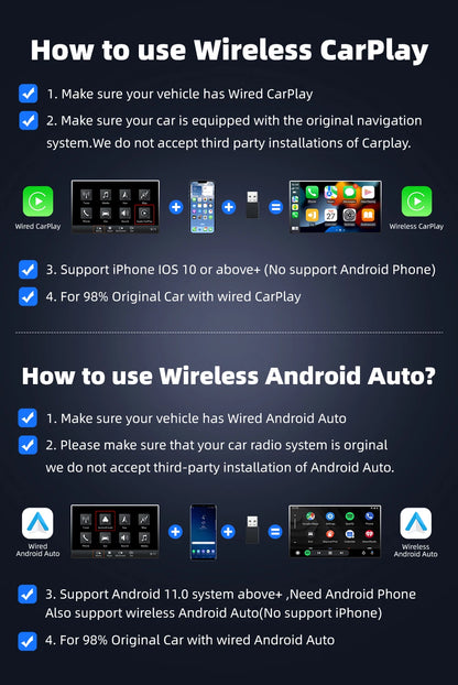 EKIY 2in1 Wireless CarPlay Adapter Wireless Android Auto Dongle AI Smart Box Car Intelligent Systems For Car With Wired CarPlay