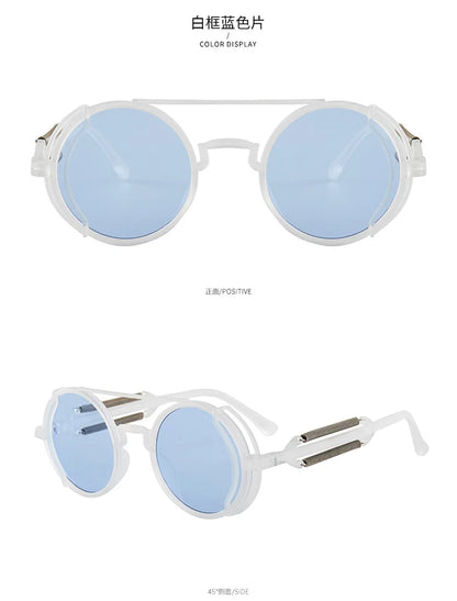 Klasyczne gotyckie okulary przeciwsłoneczne Steampunk Luksusowa marka Projektant Wysokiej jakości męskie i damskie retro okrągłe okulary przeciwsłoneczne z oprawką z PC