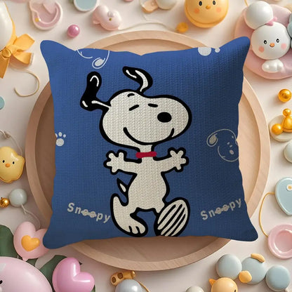 Cute Snoopy Pillow Case Natural Linen Organic Fabric Double-Sided Printing Sofa Home Decor Gift Cushion Cover