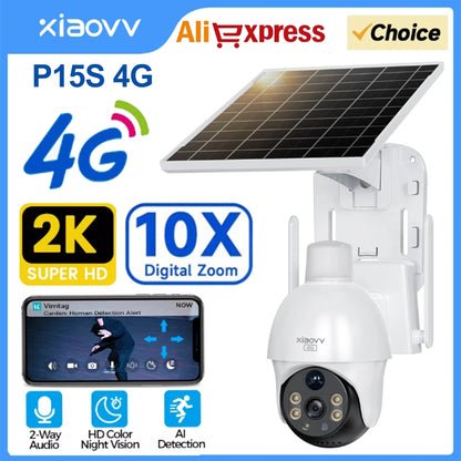 XIAOVV 4G Sim 6MP Solar Outdoor Cameras  PTZ Surveillance Outdoor Waterproof Security Cams Color Night Vision Smart Home