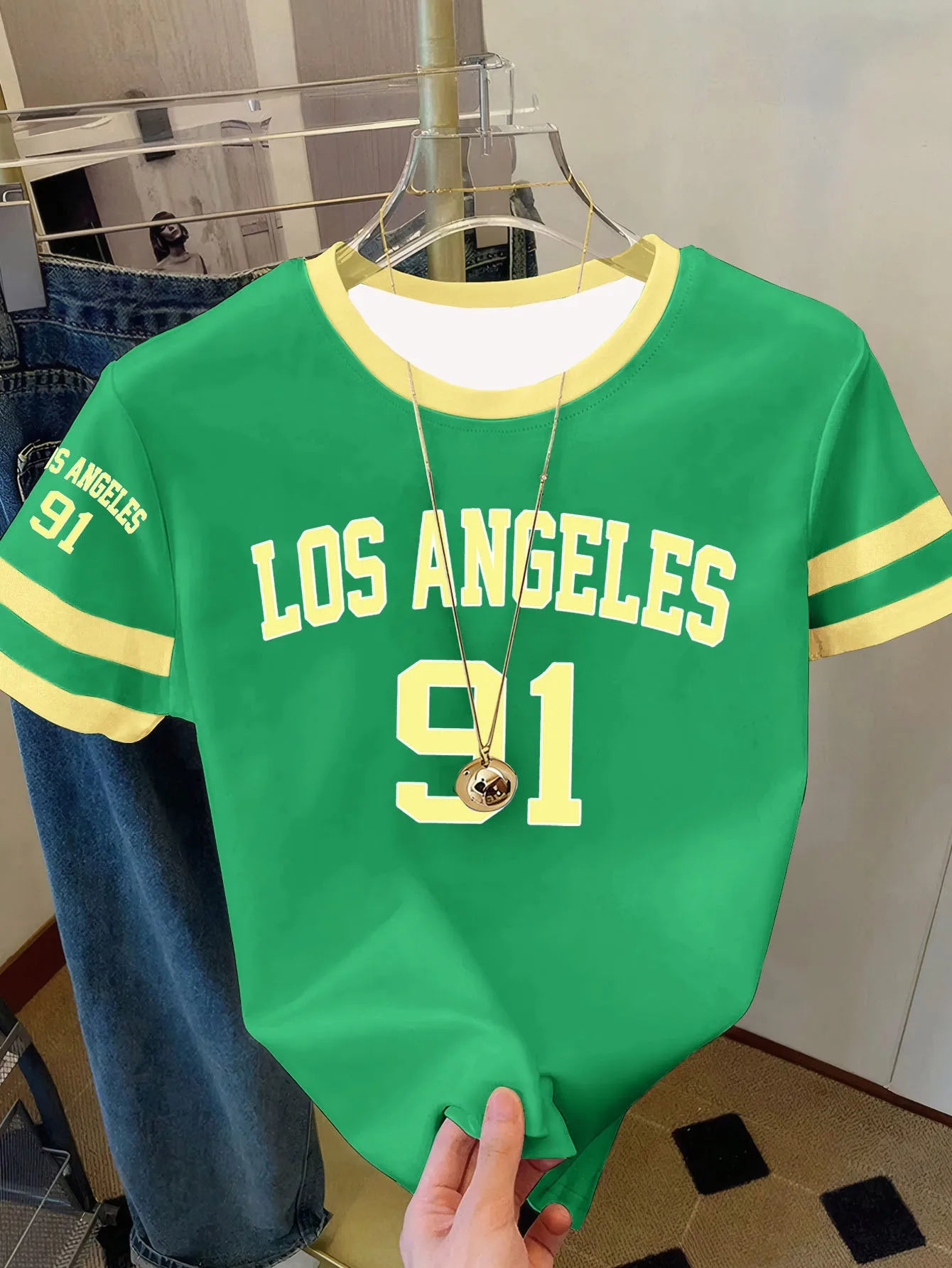 Summer Women's Los Angeles NO.91 Print Round Neck Short Sleeve T-Shirt Summer Graphic Te Jerseys Plus Size Sport T-Shirt Tops