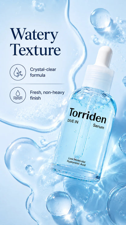 Torriden DIVE-IN Low-Molecular Hyaluronic Acid Serum 50ml,Featherlight,Moisture Retention Aid,Korean Skincare,for Korean Makeup