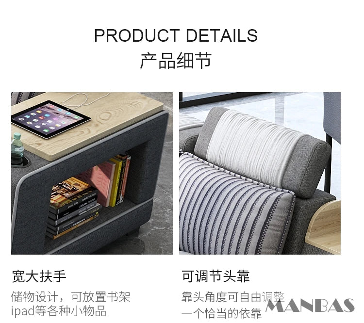 Modern U-Shaped Fabric Couch with Stools, Sectional Sofa Set with Storage Console & Cup Holder, Modular Corner Sofa with Pillows