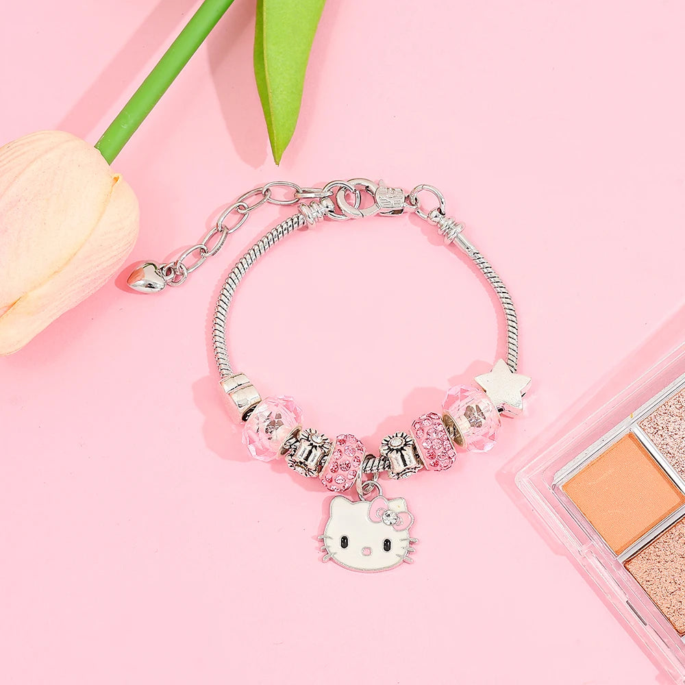 Sanrio Hello Kitty Alloy Pendant Necklace Bracelet Set Adjustable Cute Cartoon Anime Jewelry Gift for Women