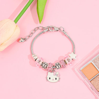 Sanrio Hello Kitty Alloy Pendant Necklace Bracelet Set Adjustable Cute Cartoon Anime Jewelry Gift for Women