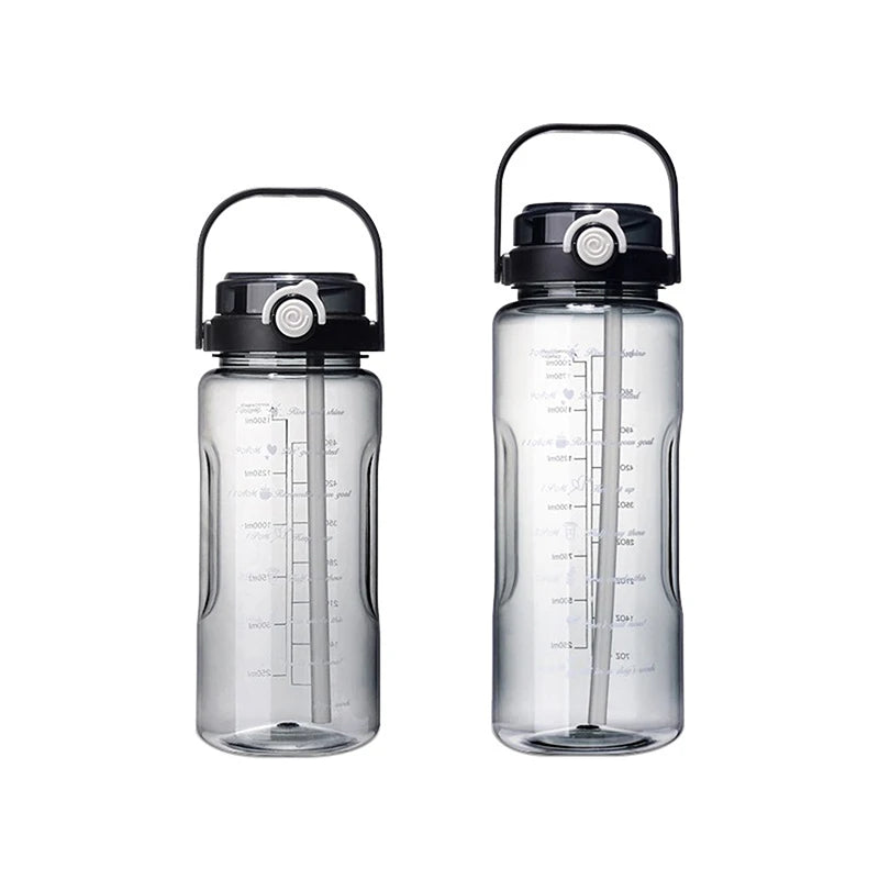 1.5/2Liter Sport Straw Water Bottle With Time Scale Plastic Summer Cold Juice Water Cup Large Capacity Portable Travel Bottles