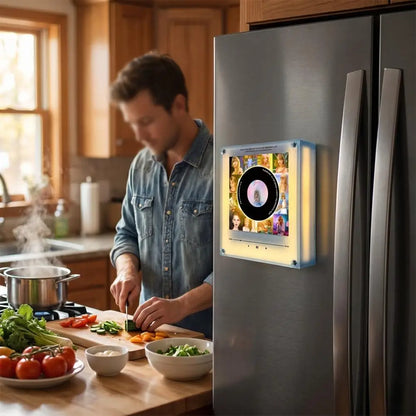 Creative Vinyl Music Player Fridge Magnet Decor,with 9Pcs NFC Rotating Disc Cards ,NFC Sensing Vinyl Song Player Night Light