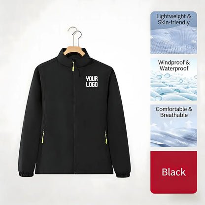 Stand collar zipper outdoor windbreaker, unisex UV-resistant waterproof jacket, customizable LOGO