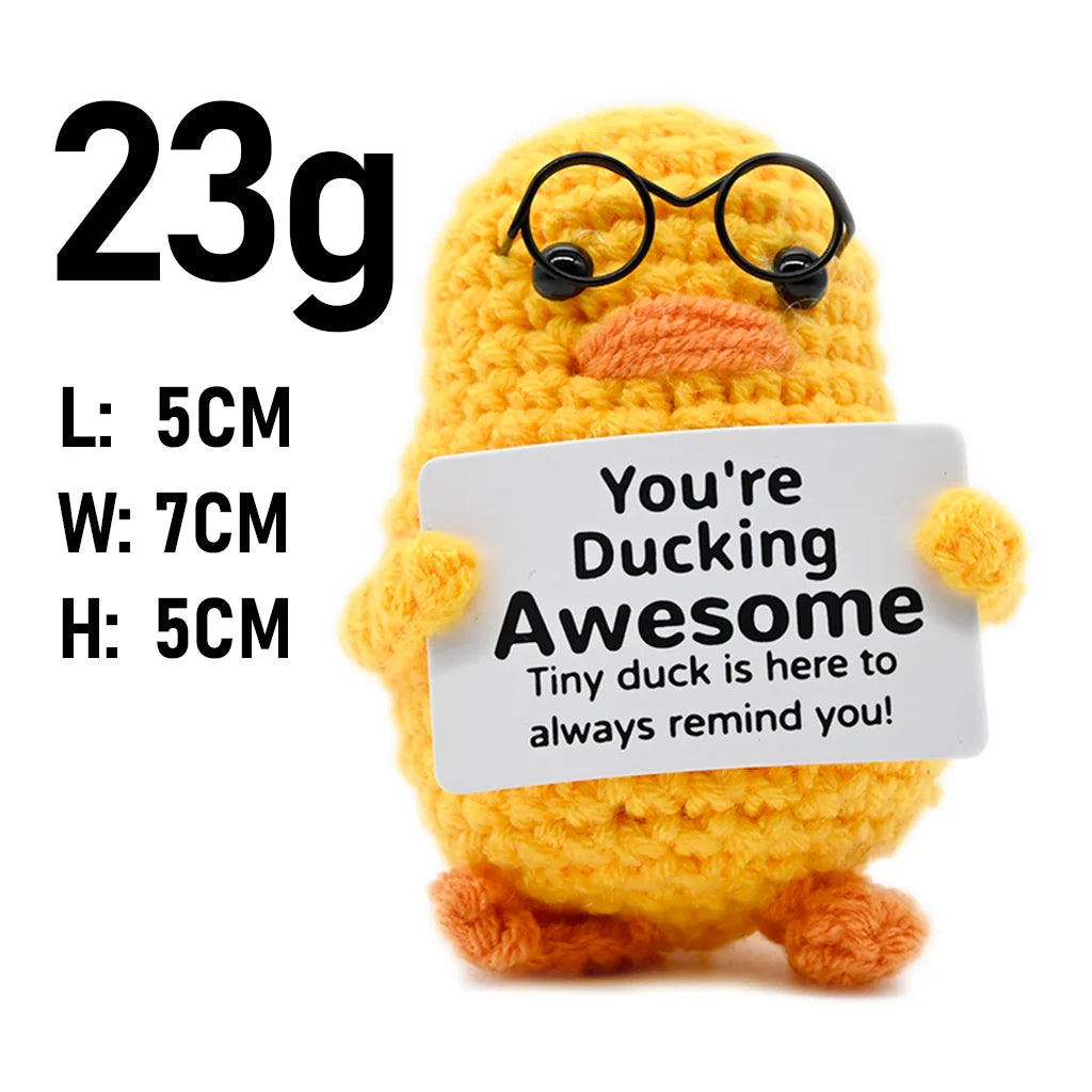 AnimalSeries Positive Energy Cute Duck Crochet Doll Handmade Knitted Decor Ornament with Encouragement Card Mini Desk Decor Gift