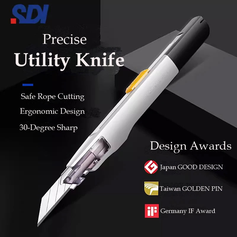 SDI 9mm Anti-Shaking Utility Knife 30-Degree Angle Sharp Black Steel Blades Box Cutter Auto Lock Professional Craft DIY Opener
