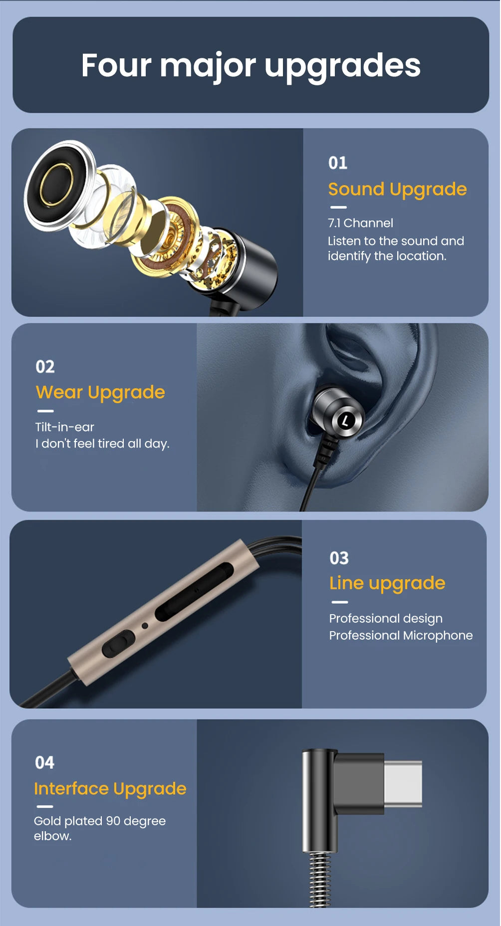 OLAF DAC Type C Earphones Wired Headset USB C Gamer Headphones Cable Handsfree Type-C Earbuds For iPhone16 15 Samsung S23 Xiaomi