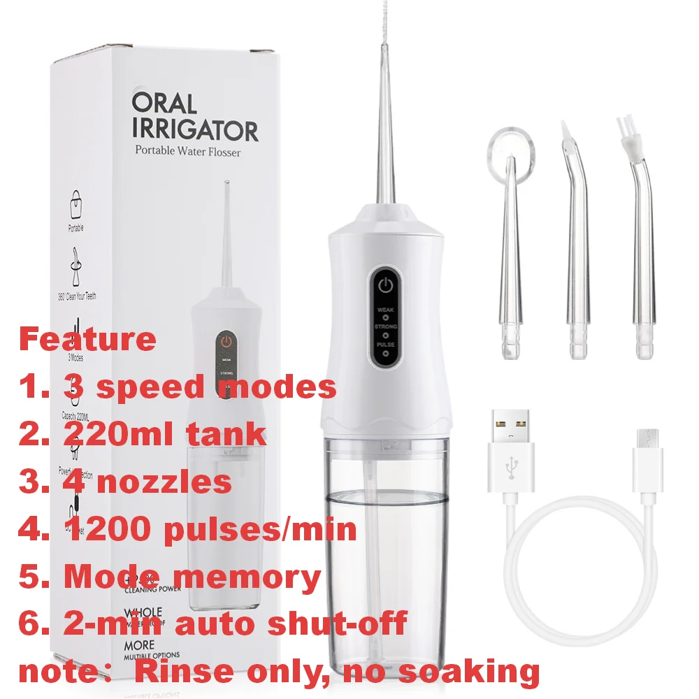 Inteligentny irygator doustny elektryczny 220 ml, nić wodna, 3 tryby, ładowalny, przenośny, irygator do zębów, do czyszczenia zębów