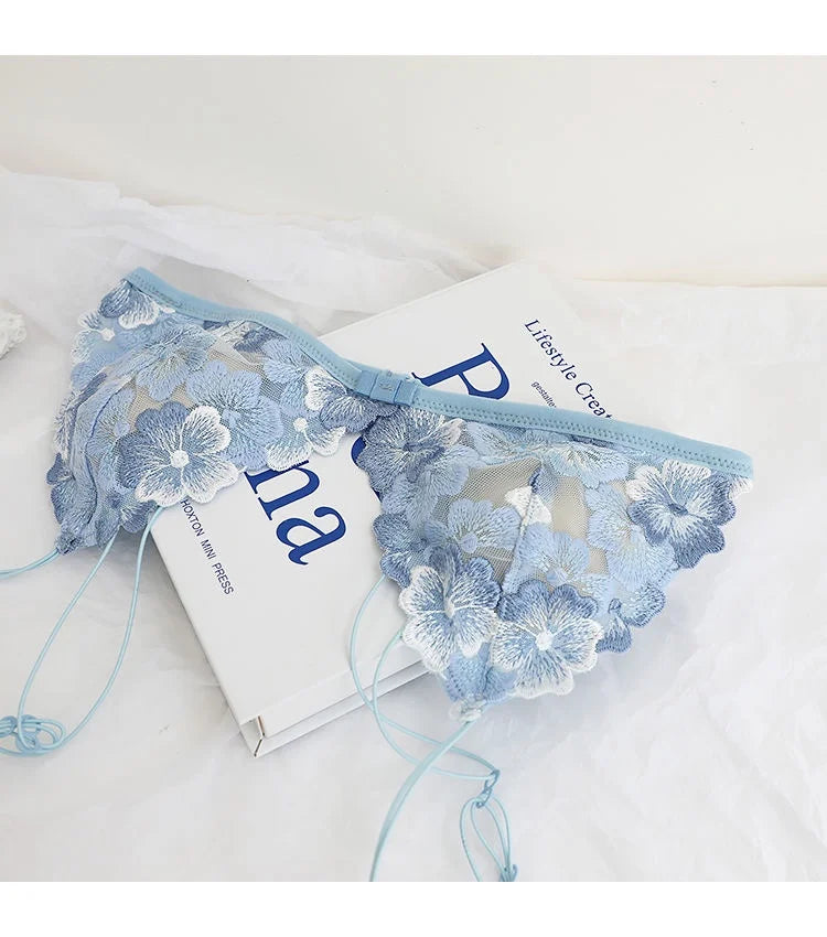 French Lace Bralette Small Bust Women Wireless Ultra Thin Sexy Embroidery Mesh No Underwire Push Up Comfort Bra Set BANERDANNI