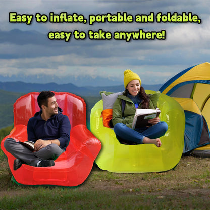 Inflatable Transparent PVC Lounge Chair, Blow Up Sofa for Camping Yard Patio, Air Couch Furniture Outdoor Beach Room