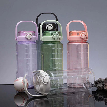 1.5/2Liter Sport Straw Water Bottle With Time Scale Plastic Summer Cold Juice Water Cup Large Capacity Portable Travel Bottles