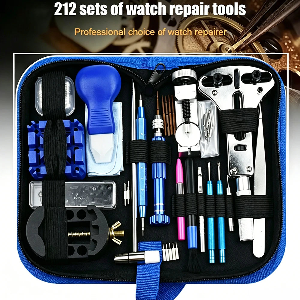 Watch Repair Tool Kit 212-Piece Metal Case Disassembly Battery Replacement Combination Watchmaker's Tool Set Band Adjuster Tools