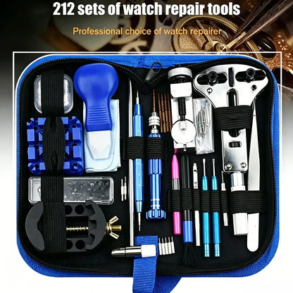 Watch Repair Tool Kit 212-Piece Metal Case Disassembly Battery Replacement Combination Watchmaker's Tool Set Band Adjuster Tools