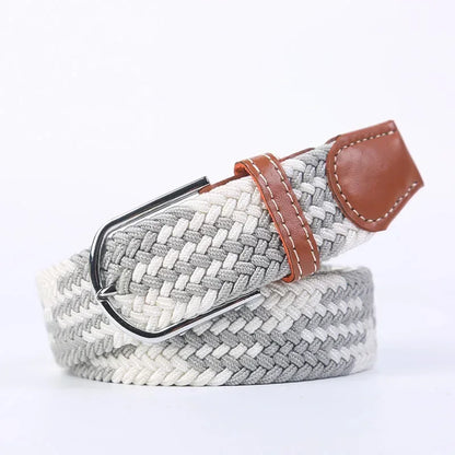 Women Casual Knitted Elastic Belt Pin Buckle Webbing Strap Woven Canvas Braided Stretch  - Belts for Men