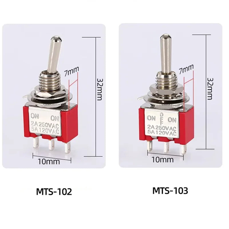 10pcs 6mm Miniature Switches Toggle Switch Single Pole Double Throw Mini Waterproof Cap Micro Switch ON-OFF-ON 6A