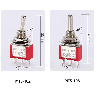10pcs 6mm Miniature Switches Toggle Switch Single Pole Double Throw Mini Waterproof Cap Micro Switch ON-OFF-ON 6A