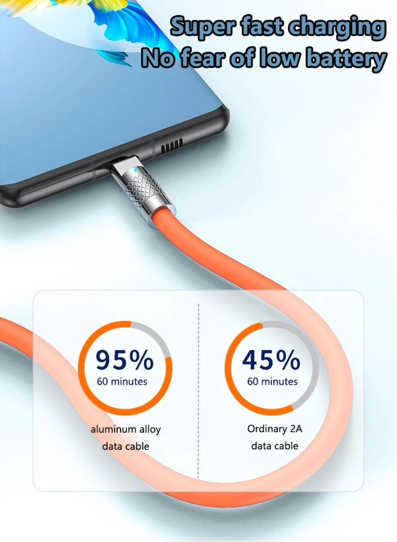 120w 6a Super Fast Charge PD Type C Liquid Silicone Cable Quick Charge 1M 2M Usb Cable Usb C to C Charger Cable