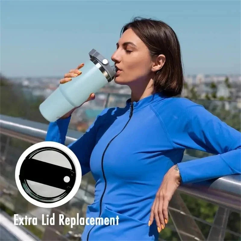 20/30oz Vacuum Insulated Tumbler with Lid: Stainless Steel Portable Cup with Dazzling Tote Handle for Hot & Cold Drinks