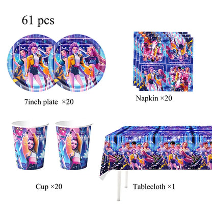Demon Hunting Team Disposable Tableware Tablecloth Gift Bag Birthday Party Decoration Supply Classroom Reward Prize Fun Toy Gift
