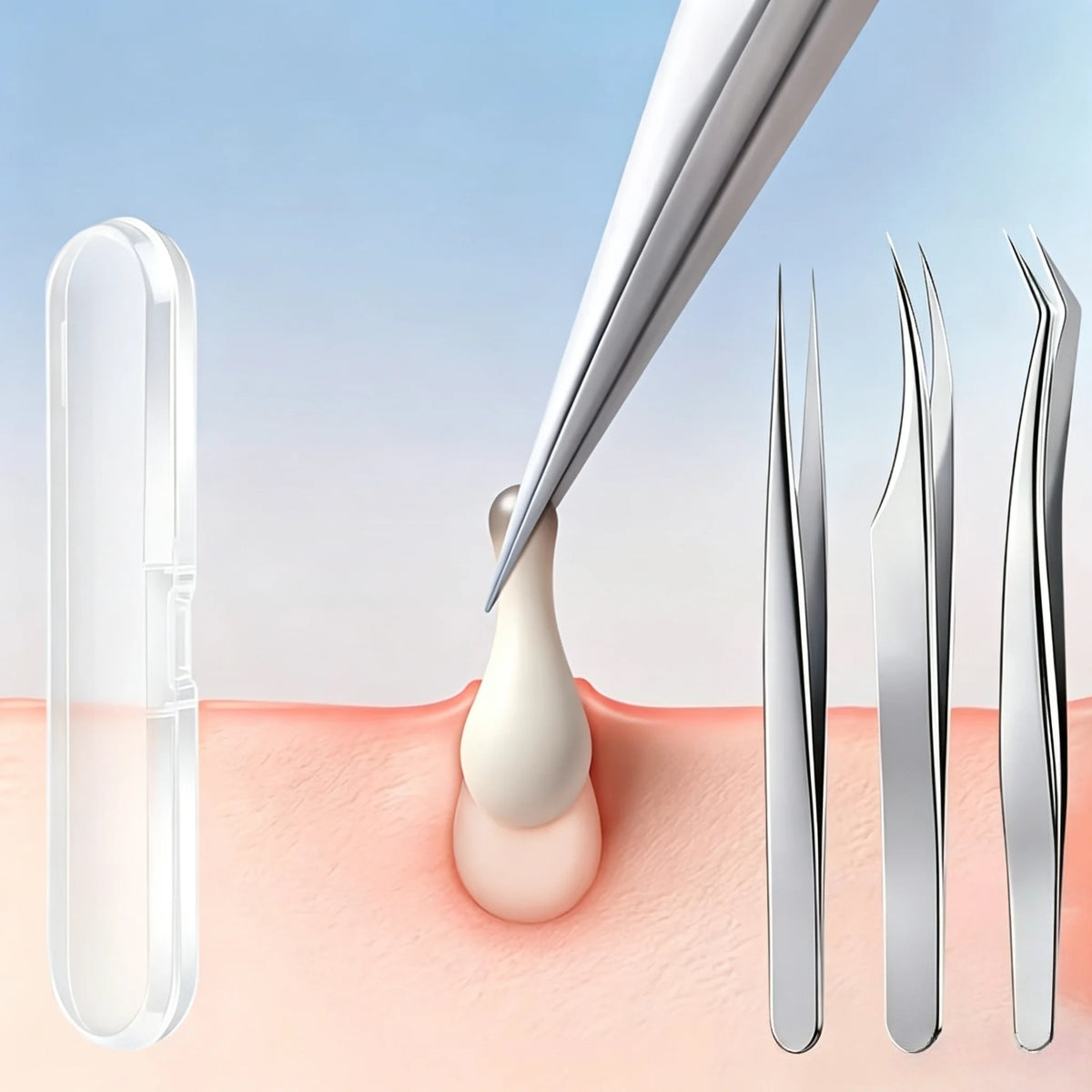 3pcs Professional Blackhead Tweezers - Ultra-Thin Tip, Stainless Steel Tweezers for Whiteheads, Ingrown Hairs And Facial Removal
