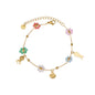 Freeteeme Fashion Colorful Flower Bracelet for Women Girls Stainless Steel Jewelry Gold Color Beads Chain Valentine's Day Gift