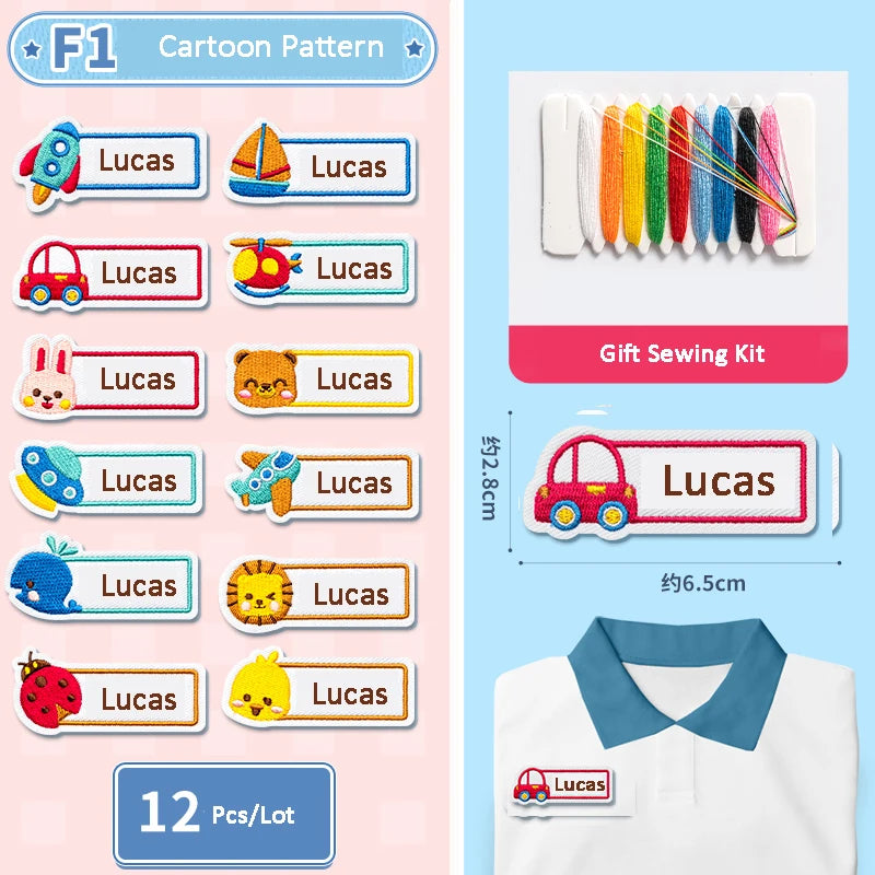 Customized Name Embroidery Stickers Sewing Tag For Kids Children Cloth Schoolbag Towel Washable Name Label