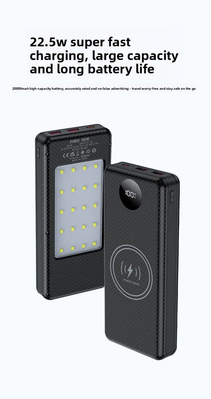 22.5W Fast Charging & Wireless Charging 18650 Battery Power Case - 8x18650 Battery Holder with Outdoor Camping LED Light