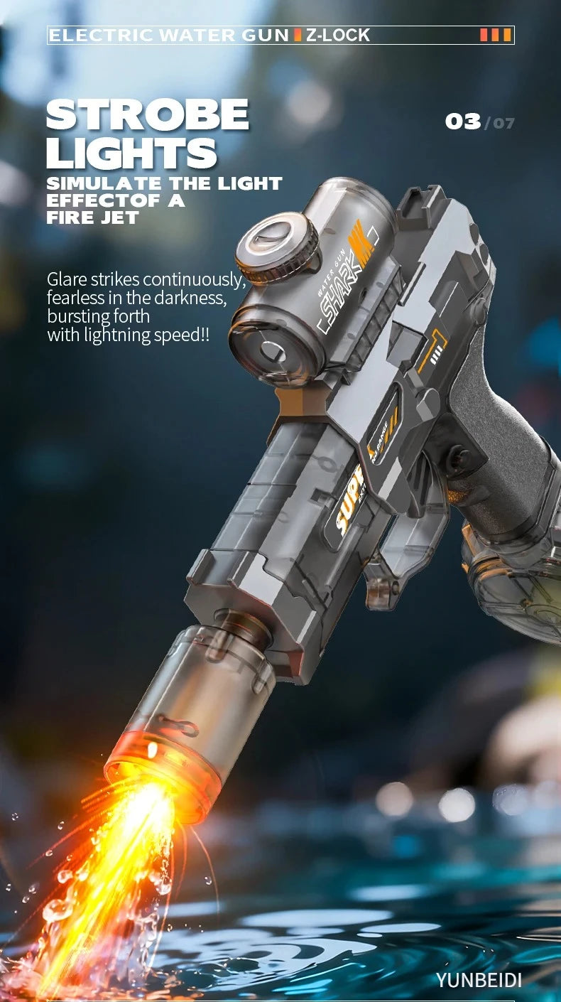 Electric Water Gun Simulation Shooting Water Gun with Recoil Flash Function Summer Outdoor Beach Game Toys Children Adults Gifts
