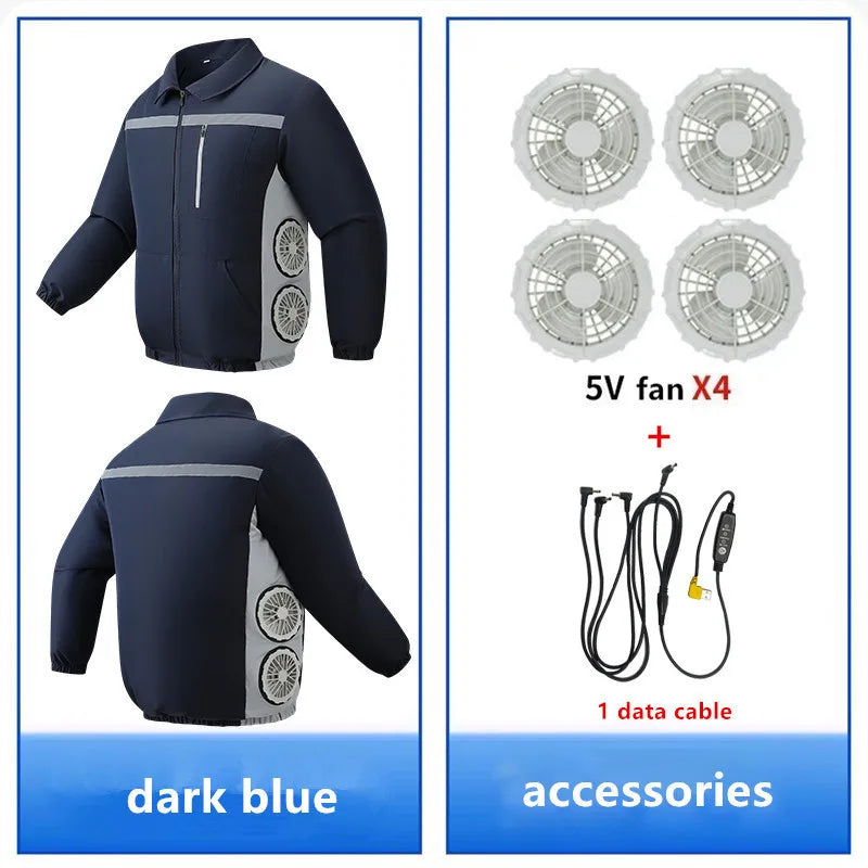 Men'S Summer Fishing Driving With 4 Fans For Heatstroke Prevention And Cooling Construction Site Work Coat (Without Power Bank)