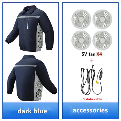 Men'S Summer Fishing Driving With 4 Fans For Heatstroke Prevention And Cooling Construction Site Work Coat (Without Power Bank)