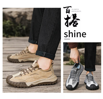 Men's Beige Breathable Sports Board Shoes Autumn 2026 Fashionable Versatile Thick Sole Canvas Lace-Up Casual Running Shoes