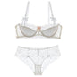 French Pure Passion Bow Shaped Shoulder Strap Lace Sexy Half Cup Push Up Bra Set Women's Thin Lingerie Big Breast Small Cup S-XL