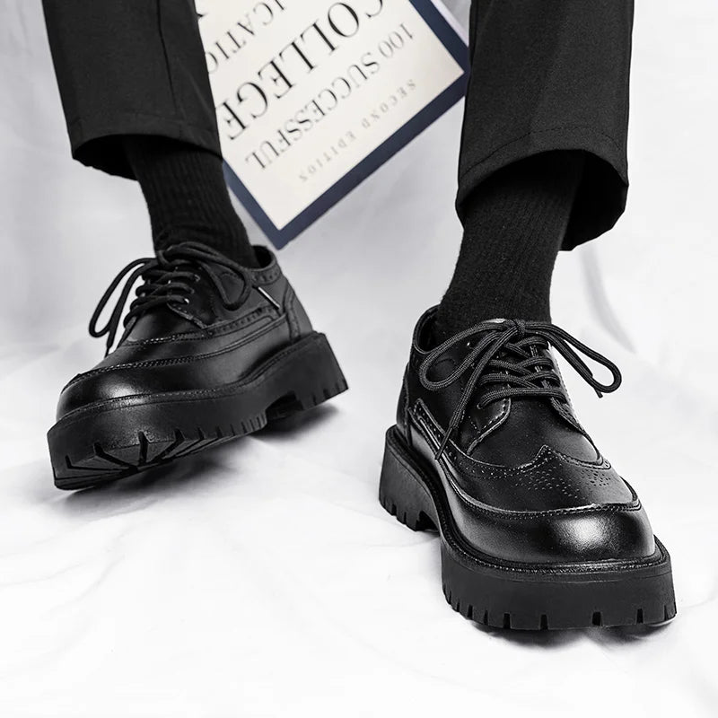 Hong Kong Style Men's Oxford Shoes Black Business Wedding Shoes Men's Leather Shoes Classic Business Formal Men's Prom Shoes