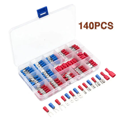 140-1200Pcs Assorted Spade Terminals Insulated Cable Splice Butt Connector Electrical Wire Crimp Ring Fork Set Ring Lugs Kit