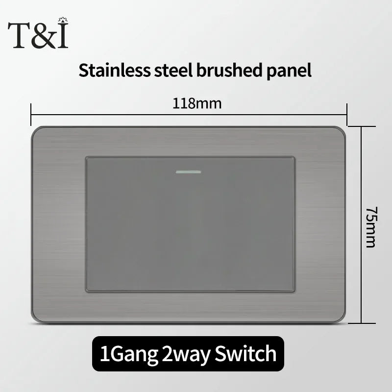 118 US Mexico Grey Stainless Steel Brushed 2way Electrical Light Switch Home Wall Socket Plug Double USB Type-C Power Outlet