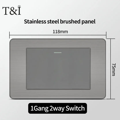 118 US Mexico Grey Stainless Steel Brushed 2way Electrical Light Switch Home Wall Socket Plug Double USB Type-C Power Outlet