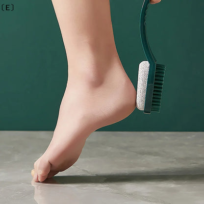 〔E〕2 In 1 Pumice Stone Foot Brush Scrubber With Handle Feet Exfoliating Dead Skin Remover Massage Brush Pedicure Tool Unisex