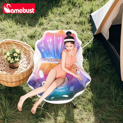 Camebust Shell-shaped Outdoor Inflatable Air Sofa Foldable Camping Lounge Chair with Mesh Bottom Design for Comfortable Seating